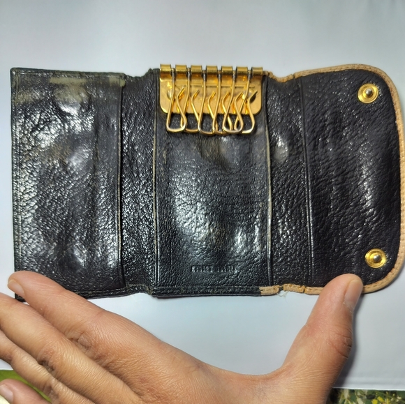 Miu Miu Madras Bicolore Key Holder Small Wallet Card Holder Black Cream Vintage - Picture 5 of 13